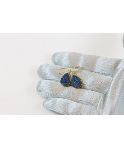 Drusy Earrings Peacock Blue Druzy Teardrop Goldtone Bezel Set Simple Dainty Drops Yellow Gold $18.40 Earrings