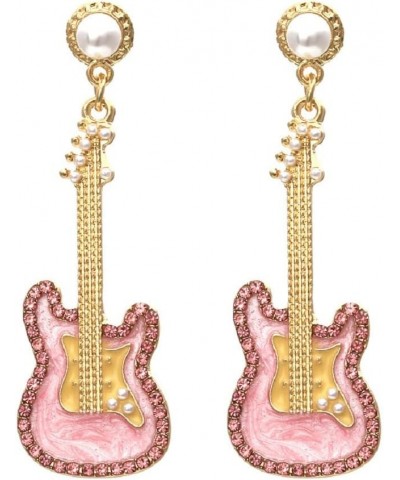 Guitar Earrings for Women, Cute Guitar Earrings for Girls, Music Guitar Statement Dangle Earrings Hypoallergenic, Pink Guitar...