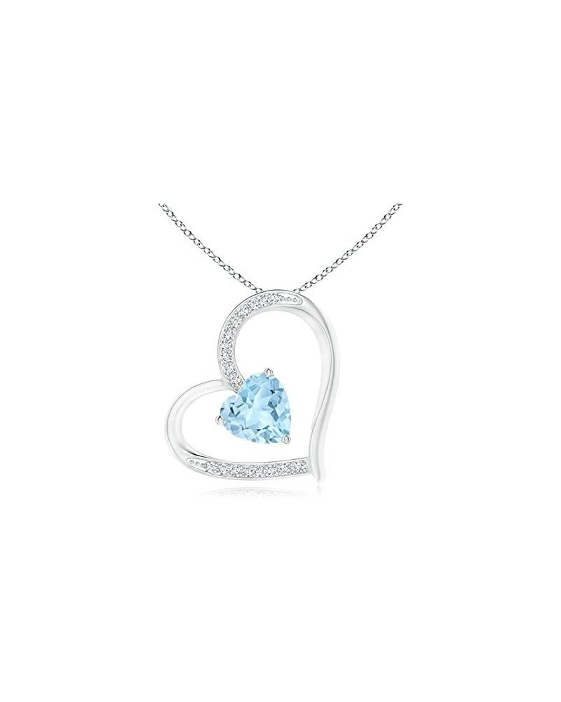 Natural Aquamarine Solitaire Heart Pendant Necklace for Women, Girls in 14K Solid Gold/Sterling Silver | March Birthstone | J...