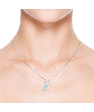 Natural Aquamarine Solitaire Heart Pendant Necklace for Women, Girls in 14K Solid Gold/Sterling Silver | March Birthstone | J...