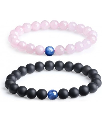 Long Distance Onyx Stone Matching Couples Bracelets Rose Quartz & Onyx $17.10 Bracelets