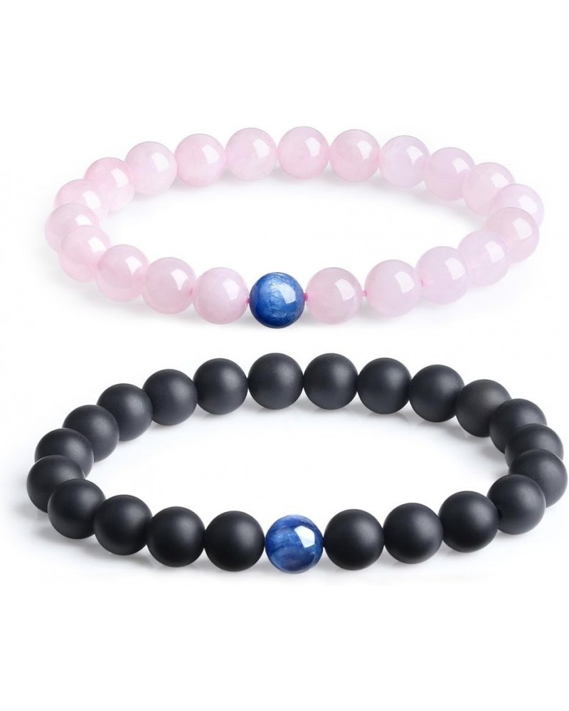 Long Distance Onyx Stone Matching Couples Bracelets Rose Quartz & Onyx $17.10 Bracelets