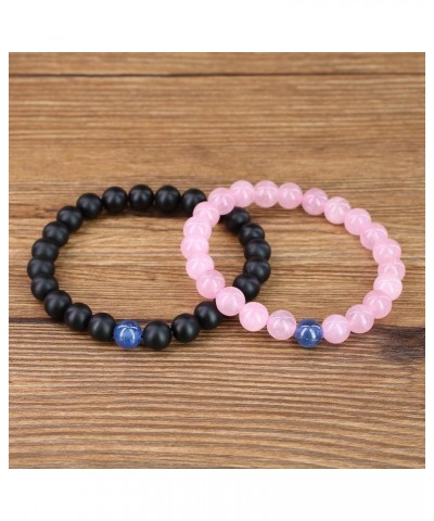 Long Distance Onyx Stone Matching Couples Bracelets Rose Quartz & Onyx $17.10 Bracelets