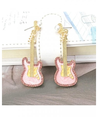 Guitar Earrings for Women, Cute Guitar Earrings for Girls, Music Guitar Statement Dangle Earrings Hypoallergenic, Pink Guitar...