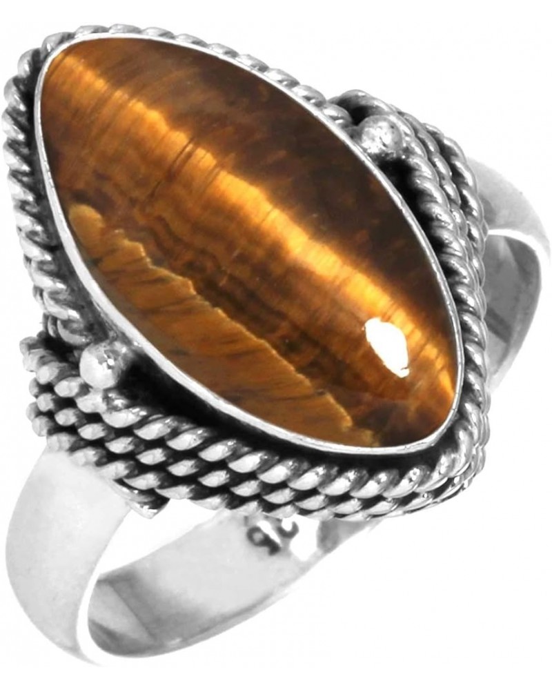 925 Sterling Silver Handmade Ring for Women 8x16 Marquoise Gemstone Fashion Jewelry for Gift (99093_R) Tiger Eye $16.20 Rings