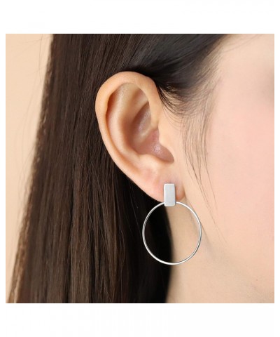 Jewelry Sterling Silver Geometric Drop Hoop Post Earrings $21.65 Earrings