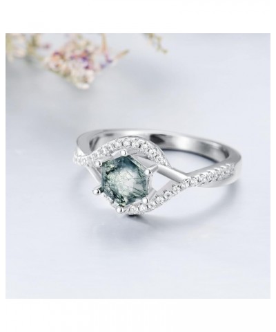 Sterling Silver/10k/14k/18k Natural Moss Agate Ring Green Moss Agate Engagement Ring Women Unique Green Stone Wedding Ring Se...