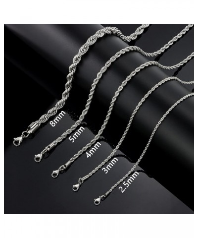 Twist Chain Necklace - Stainless Steel Rope Jewelry for Men & Women 30 Inches 2.5mm Wide $9.71 Necklaces