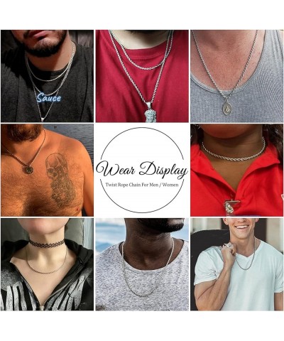 Twist Chain Necklace - Stainless Steel Rope Jewelry for Men & Women 30 Inches 2.5mm Wide $9.71 Necklaces