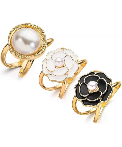 3PCS Elegant Pearl Floral Scarf Ring Clip Camellia Flower Scarf Buckle for Women Scarf Ring Buckle Women Fashion Metal Shawl ...