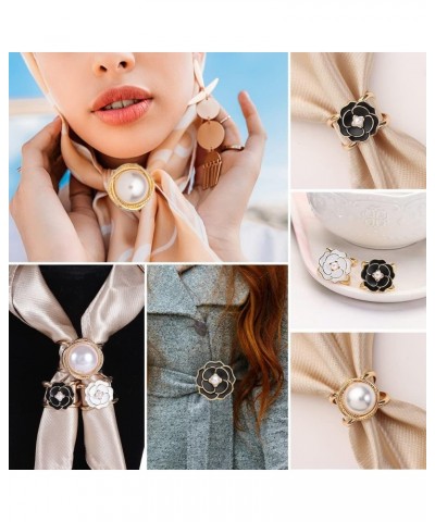 3PCS Elegant Pearl Floral Scarf Ring Clip Camellia Flower Scarf Buckle for Women Scarf Ring Buckle Women Fashion Metal Shawl ...