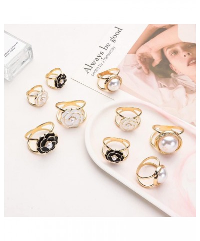 3PCS Elegant Pearl Floral Scarf Ring Clip Camellia Flower Scarf Buckle for Women Scarf Ring Buckle Women Fashion Metal Shawl ...