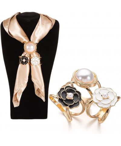 3PCS Elegant Pearl Floral Scarf Ring Clip Camellia Flower Scarf Buckle for Women Scarf Ring Buckle Women Fashion Metal Shawl ...