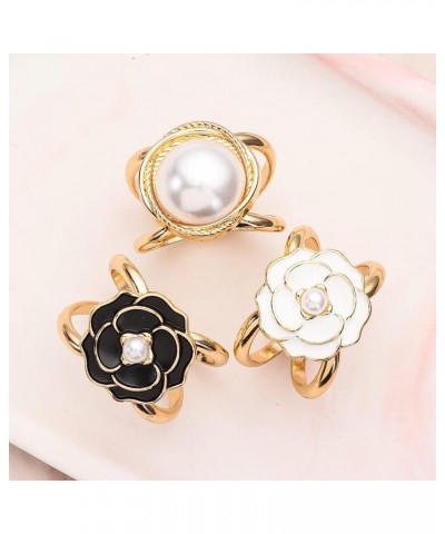 3PCS Elegant Pearl Floral Scarf Ring Clip Camellia Flower Scarf Buckle for Women Scarf Ring Buckle Women Fashion Metal Shawl ...