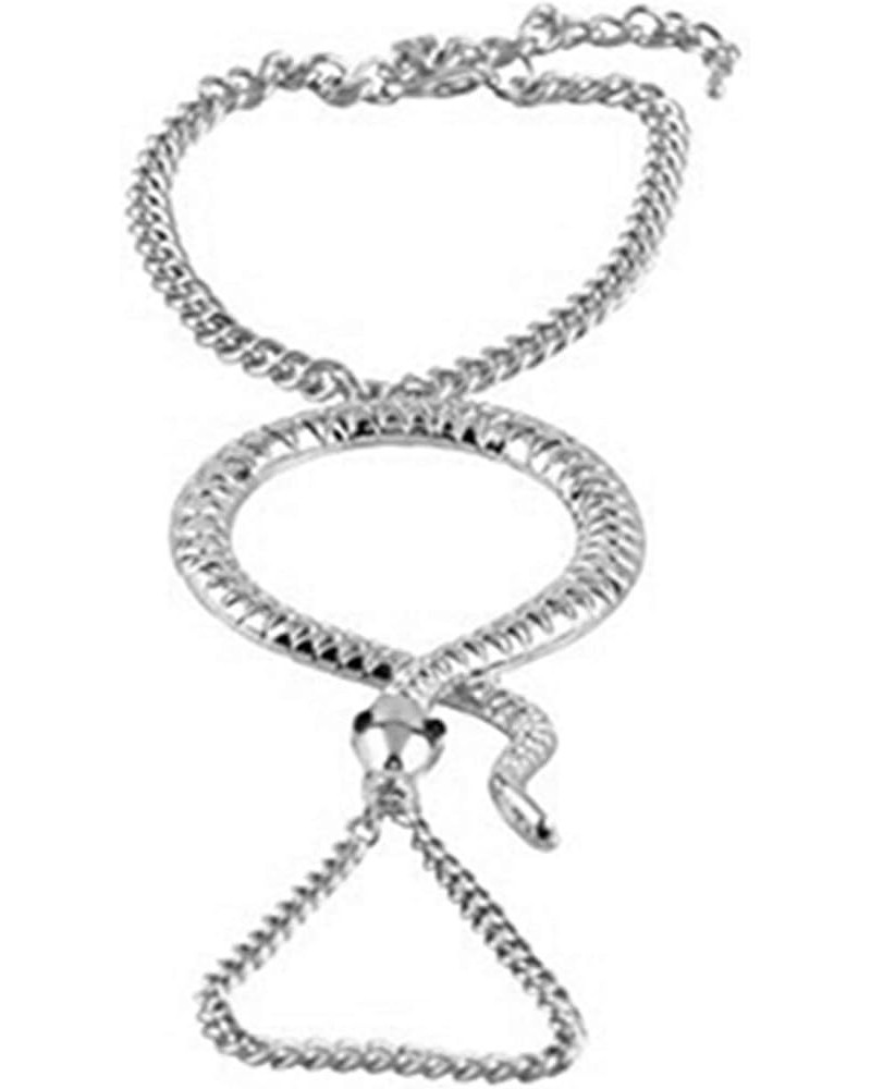 Snake Adjustable Finger Ring and Hand Chain Bracelet Silvertone metal $7.25 Bracelets