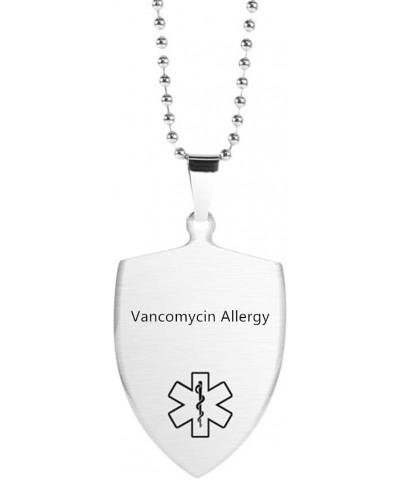 Stainless Steel Shield Shape Medical Alert Necklaces for Men Women Emergency Identification Pendant,Health Reminder Necklace ...