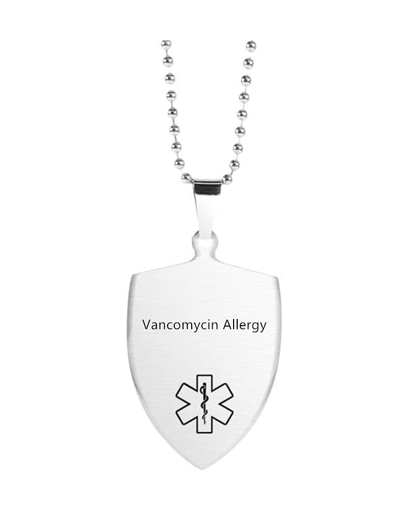 Stainless Steel Shield Shape Medical Alert Necklaces for Men Women Emergency Identification Pendant,Health Reminder Necklace ...