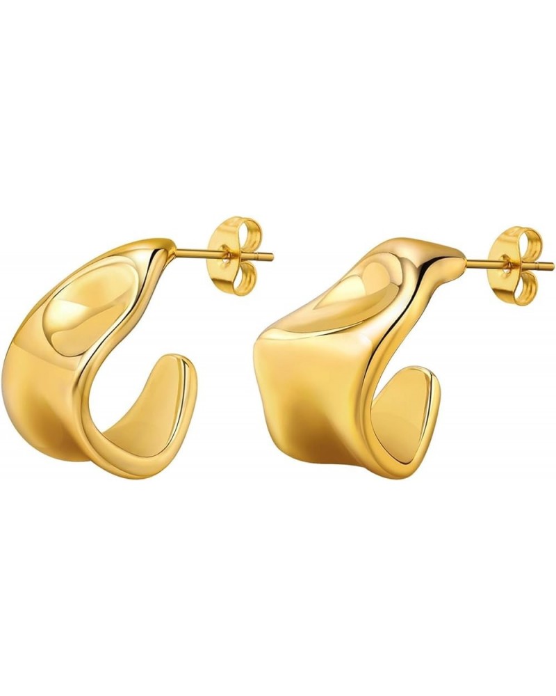 Gold Hoop Earrings for Women C-Shape Loops Drop Dangle Earring Chunky Statement Fashion Jewelry Style-5 $9.53 Earrings