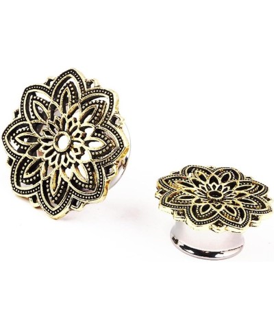 2PCS Gauges and Plugs for Ears, Stainless Steel Ear Gauges Ear Gauges Stretching Hollow Flower Shape Ear Expander Bronze $9.8...