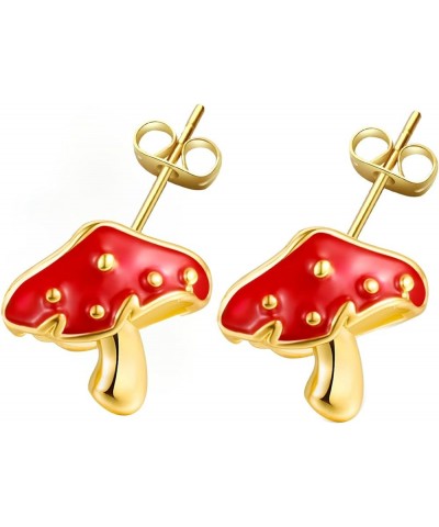 Green Frog Red Mushroom Stud-Earrings for Women-Girls - Gold/Silver Plated Aesthetics Cute Single Small Frog and Mushroom Asy...