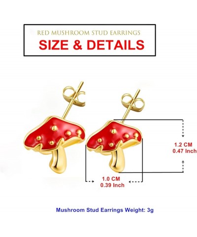 Green Frog Red Mushroom Stud-Earrings for Women-Girls - Gold/Silver Plated Aesthetics Cute Single Small Frog and Mushroom Asy...