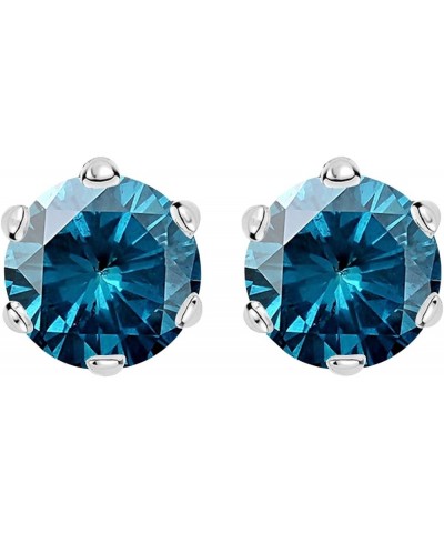 1/2-10 Carat Total Weight Blue Diamond Stud Earrings 6 Prong Push Back 1.0 Carat 14K White Gold $1.00 Earrings