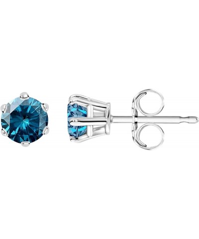 1/2-10 Carat Total Weight Blue Diamond Stud Earrings 6 Prong Push Back 1.0 Carat 14K White Gold $1.00 Earrings