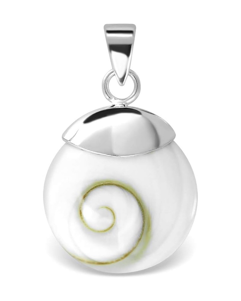 WithLoveSilver 925 Sterling Silver Eye of Shiva Shell Spiral Pendant Round $11.75 Pendants