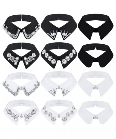 12 Pcs Rhinestone Collar for Women Detachable Dickey Collar Fake Collar Pearl Half Shirt Blouse Faux Collar, White Black Colo...