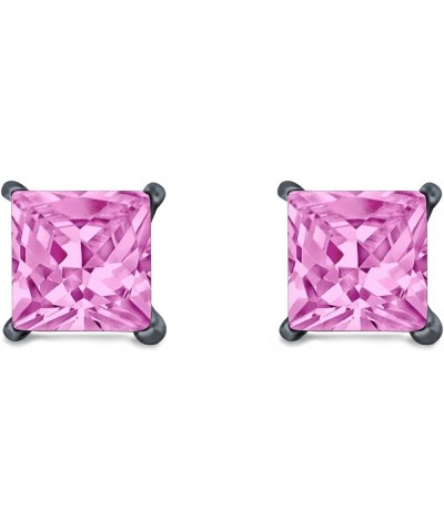 Solitaire Stud Earrings Princess Cut Simulated Cubic Zirconia 925 Sterling Silver (4mm-10mm) Black Tone, Simulated Pink CZ 9....