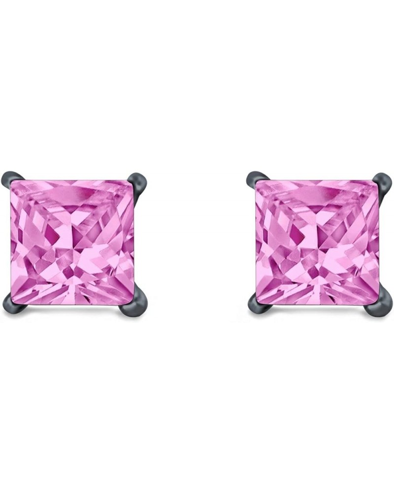 Solitaire Stud Earrings Princess Cut Simulated Cubic Zirconia 925 Sterling Silver (4mm-10mm) Black Tone, Simulated Pink CZ 9....