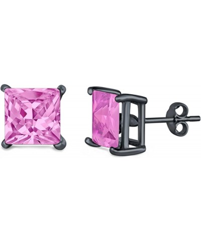 Solitaire Stud Earrings Princess Cut Simulated Cubic Zirconia 925 Sterling Silver (4mm-10mm) Black Tone, Simulated Pink CZ 9....