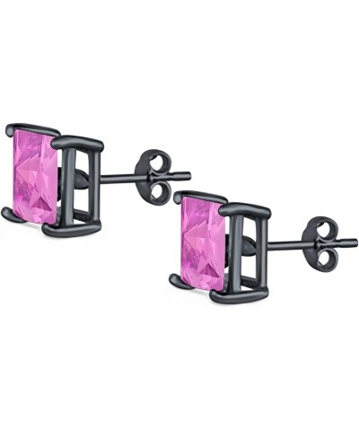 Solitaire Stud Earrings Princess Cut Simulated Cubic Zirconia 925 Sterling Silver (4mm-10mm) Black Tone, Simulated Pink CZ 9....