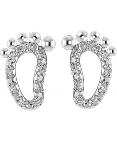 925 Sterling Silver 1/8 Carat (ctw) Round Cut Natural White Diamond Cute Baby Footprint Stud Earrings For Women Girls (H-I / ...