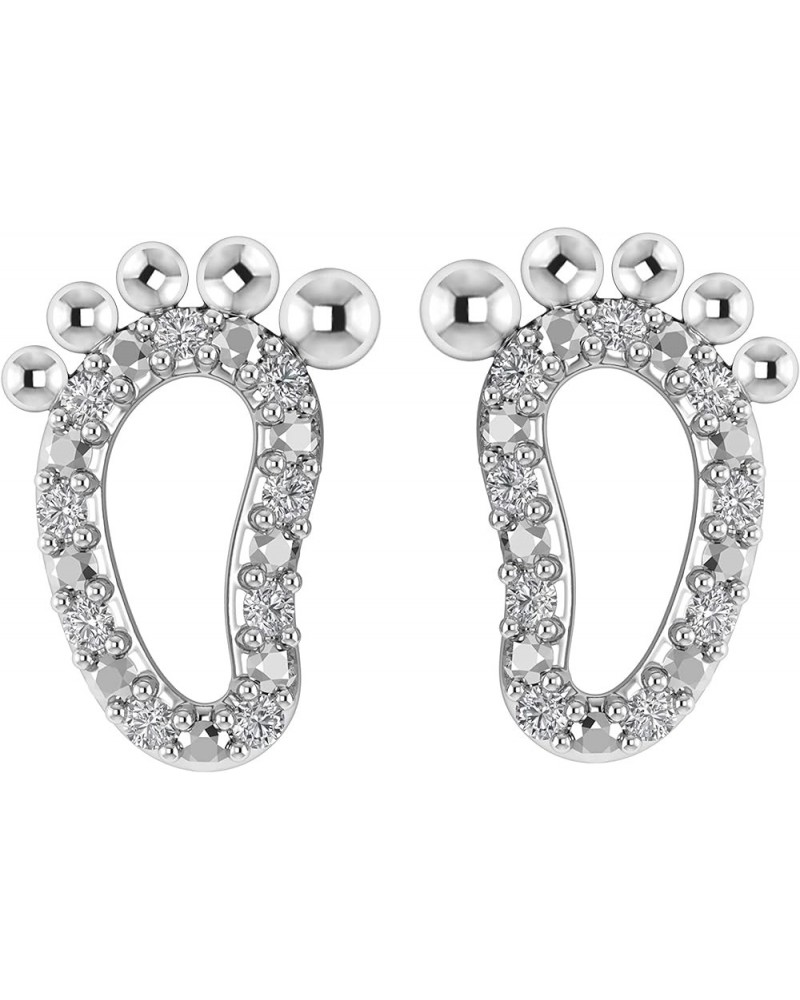 925 Sterling Silver 1/8 Carat (ctw) Round Cut Natural White Diamond Cute Baby Footprint Stud Earrings For Women Girls (H-I / ...