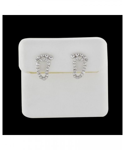 925 Sterling Silver 1/8 Carat (ctw) Round Cut Natural White Diamond Cute Baby Footprint Stud Earrings For Women Girls (H-I / ...