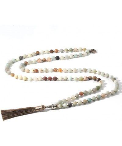 108 Mala Prayer Beads Necklace Natural Stones Meditation Yoga Jewery 108 Hand Knotted Japa Mala Beaded Long Tassel Necklace w...