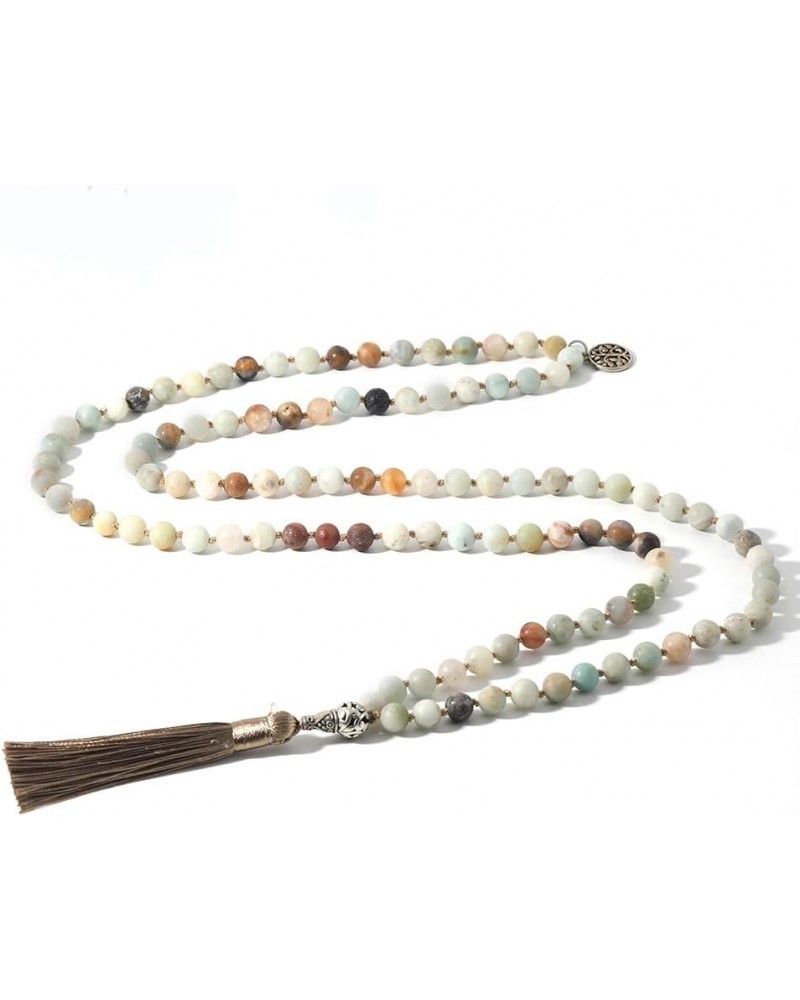 108 Mala Prayer Beads Necklace Natural Stones Meditation Yoga Jewery 108 Hand Knotted Japa Mala Beaded Long Tassel Necklace w...