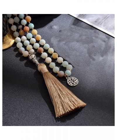 108 Mala Prayer Beads Necklace Natural Stones Meditation Yoga Jewery 108 Hand Knotted Japa Mala Beaded Long Tassel Necklace w...