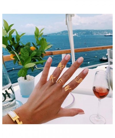 Initial Ring 18K Gold Plated Letter Rings for Women Open Adjustable Rings Chunky Initial Ring Bold Statement Rings O-Gold $10...