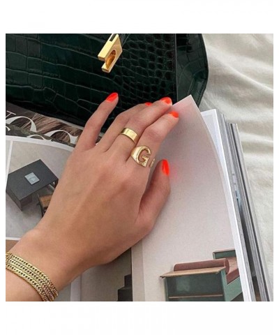 Initial Ring 18K Gold Plated Letter Rings for Women Open Adjustable Rings Chunky Initial Ring Bold Statement Rings O-Gold $10...