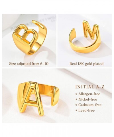 Initial Ring 18K Gold Plated Letter Rings for Women Open Adjustable Rings Chunky Initial Ring Bold Statement Rings O-Gold $10...