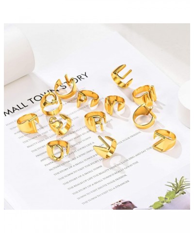 Initial Ring 18K Gold Plated Letter Rings for Women Open Adjustable Rings Chunky Initial Ring Bold Statement Rings O-Gold $10...