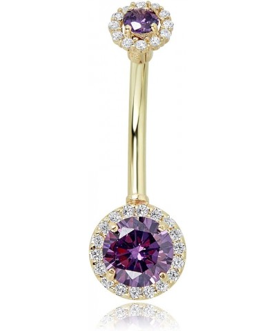 10K Gold Simulated Diamond CZ Frame Belly Button Ring Body Jewelry (14 Gauge) Purple $39.00 Body Jewelry