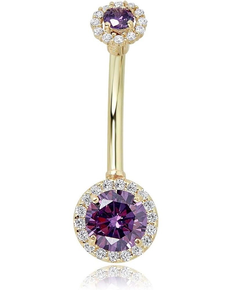 10K Gold Simulated Diamond CZ Frame Belly Button Ring Body Jewelry (14 Gauge) Purple $39.00 Body Jewelry