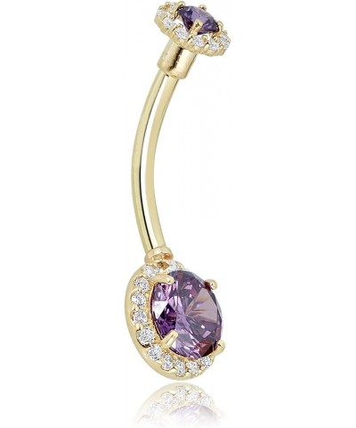 10K Gold Simulated Diamond CZ Frame Belly Button Ring Body Jewelry (14 Gauge) Purple $39.00 Body Jewelry