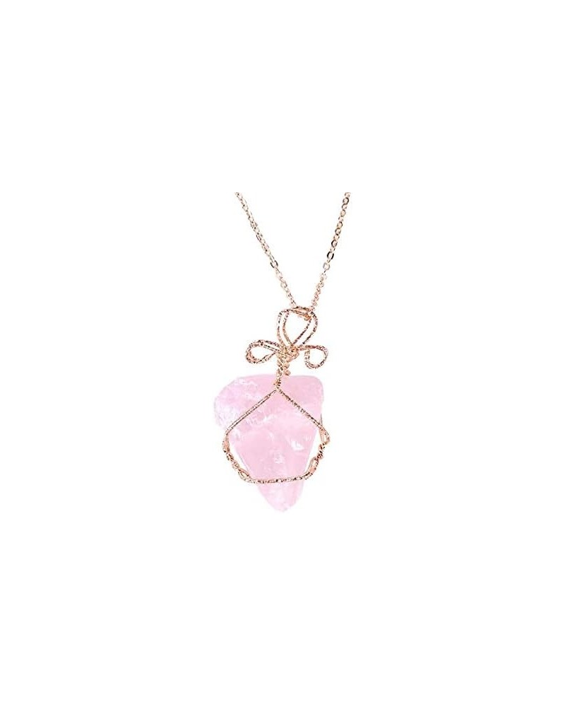 Crystal Necklace, Natural Irregular Real Crystal Necklace For Women Wire Wrapped Healing Crystal Pendant Necklace Pink $6.15 ...