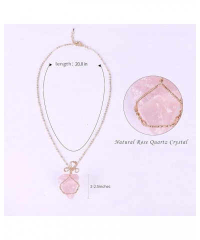 Crystal Necklace, Natural Irregular Real Crystal Necklace For Women Wire Wrapped Healing Crystal Pendant Necklace Pink $6.15 ...