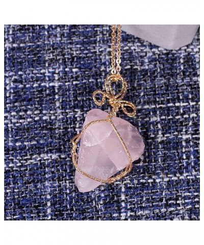 Crystal Necklace, Natural Irregular Real Crystal Necklace For Women Wire Wrapped Healing Crystal Pendant Necklace Pink $6.15 ...