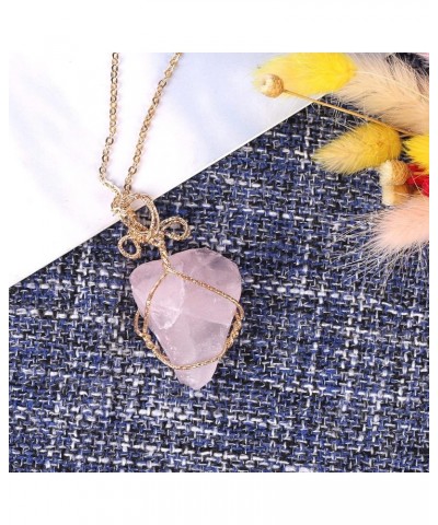 Crystal Necklace, Natural Irregular Real Crystal Necklace For Women Wire Wrapped Healing Crystal Pendant Necklace Pink $6.15 ...